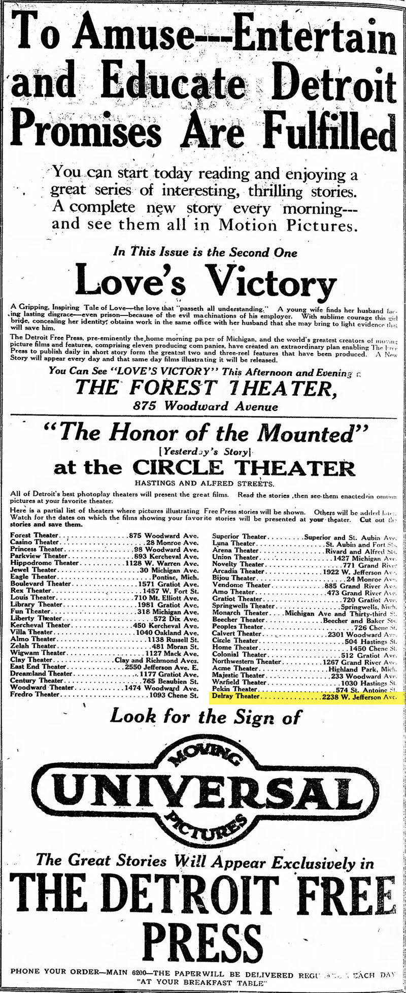 Delray Theatre - Feb 24 1914 Ad (newer photo)